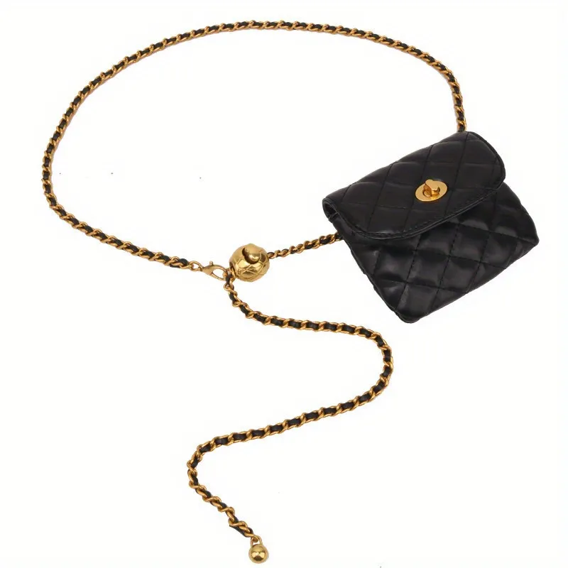 Black Mini Waist Fanny Pack Detachable Belt Chain Bag Purse Wallet