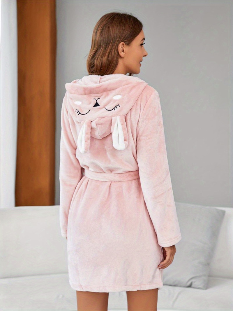 Cute Bunny Hooded Night Robe Warm Comfy Long Sleeve Robe - Temu Canada