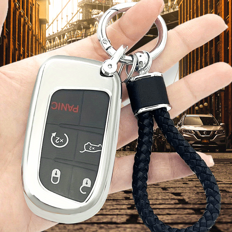 Key Fob Cover With Artificial Leather Keychain Soft Tpu Key - Temu