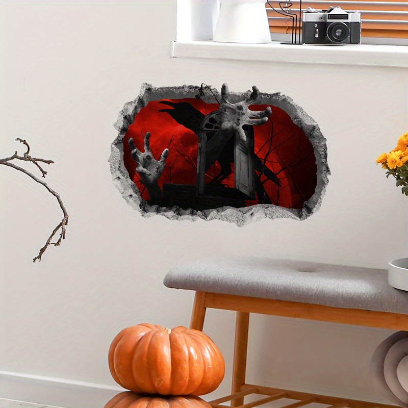 Monster Looking Through Cracked Wall Vinyl Wall Decal Sticker
