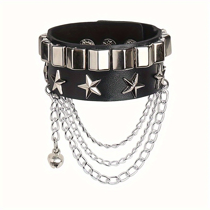 Personality Punk Style PU Lather Chunky Bangle Bracelet Y2K Style Hand Jewelry, Jewels,Temu