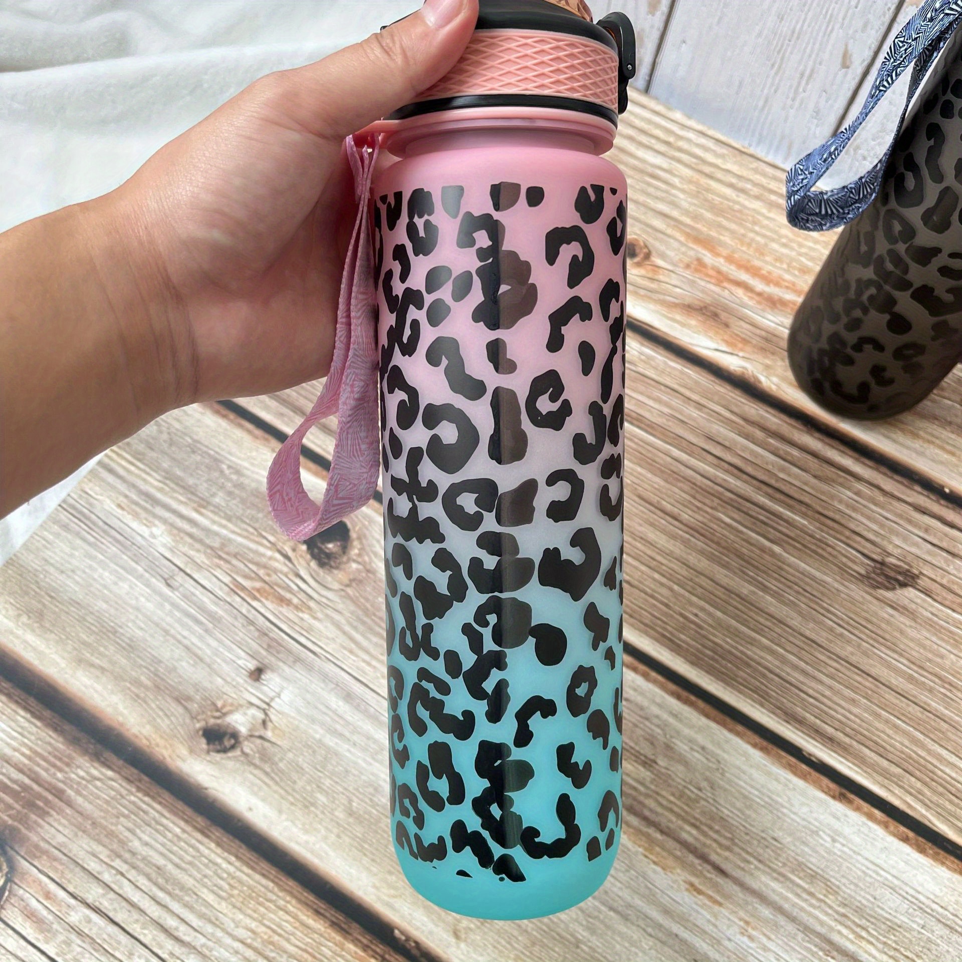 Large capacity Leopard Gradient Sports Water Bottle: Stay - Temu