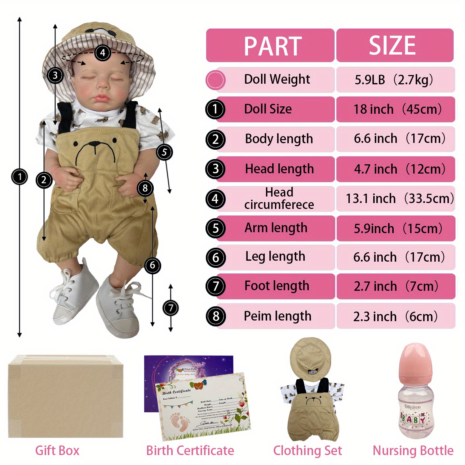 45 CM Bebe Doll Reborn Baby Girl Dolls Full Body Silicone Cute Bebe Doll  Real Touch