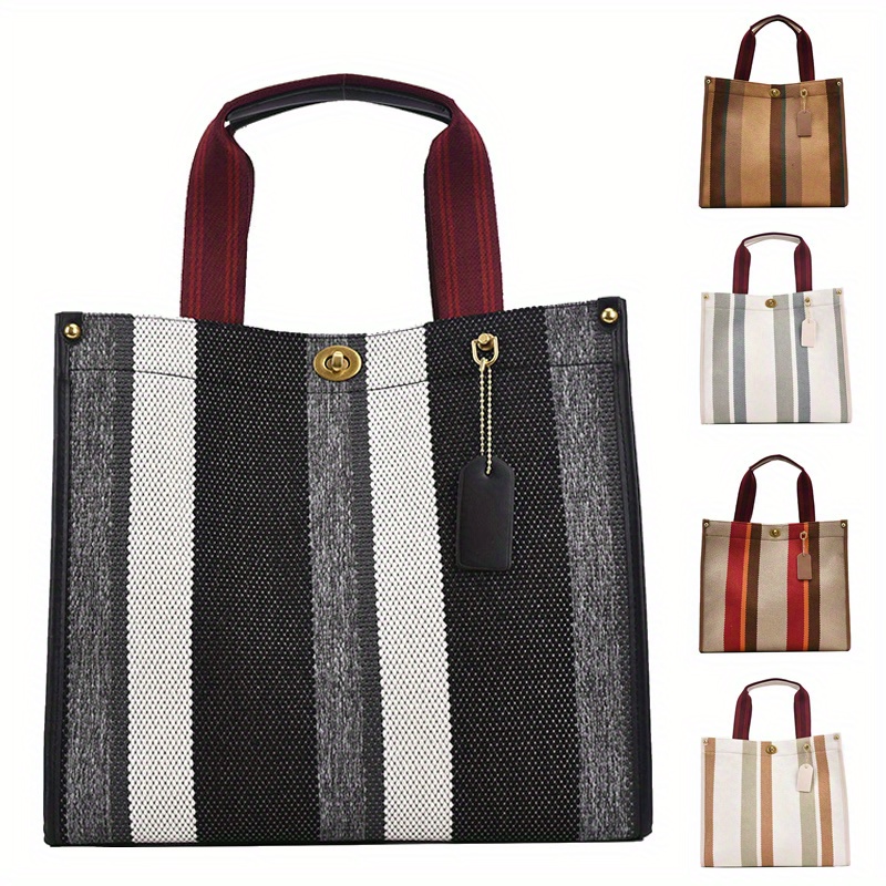 Vintage Fendi Strip Canvas and Leather Tote Bag