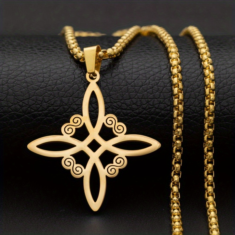 Image of 1pc Witch Irish Knot Necklace Made Of 304 304 304 304 Stainless Steel, Featuring Supernatural Witchcraft Jewelry With A Nudo De Bruja Pendant For Women. For Halloween