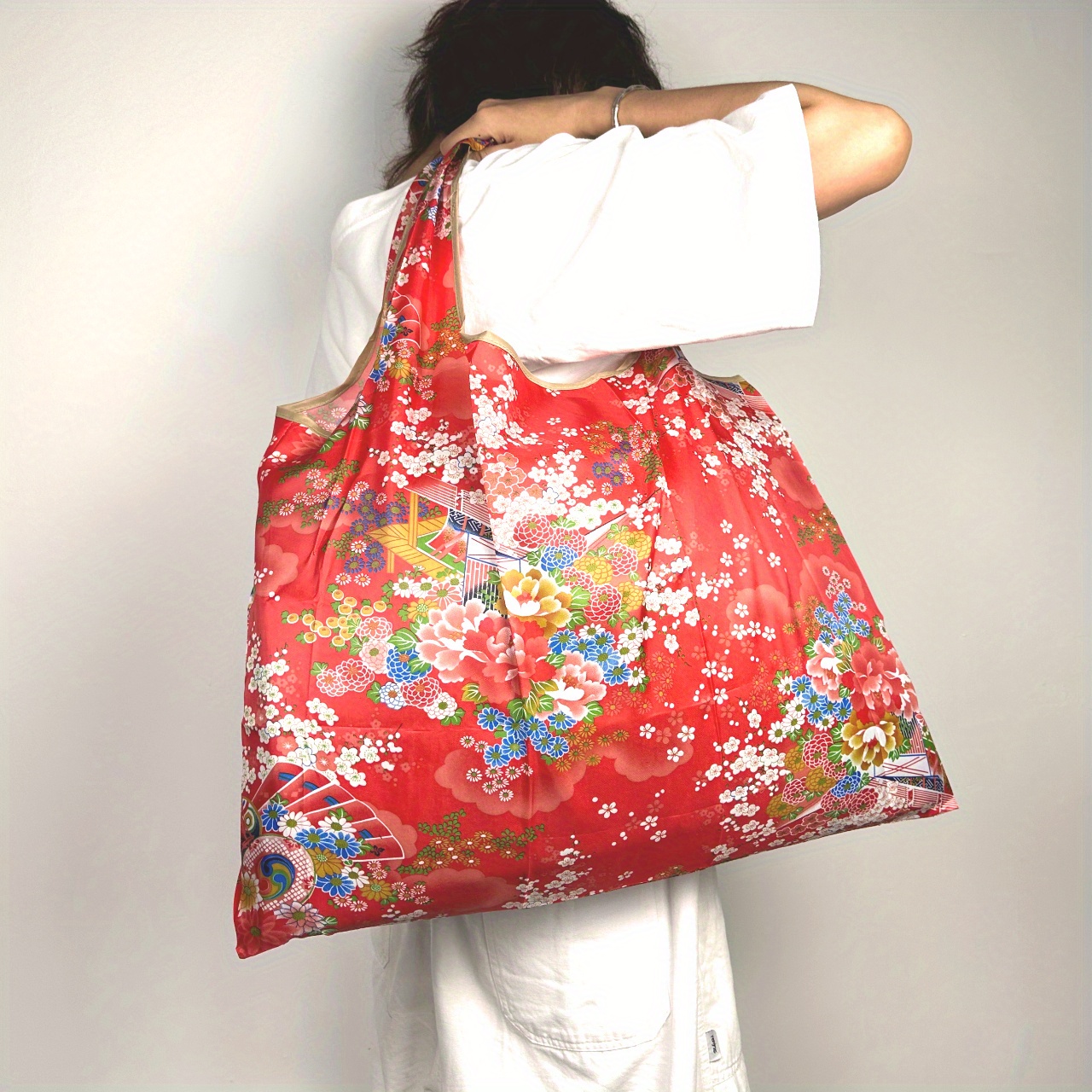 TEMU Chinese Style Flower Bag Large Capacity Bag With Inner Pocket, Portable Lightweight Shopping Bag Foldable Bag For Outdoor Camping Travel Carry-on Luggage Bag, Spring Festival Bag