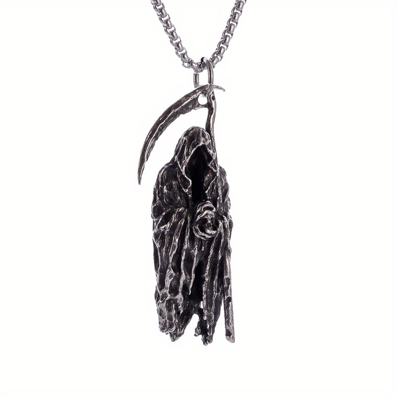 Image of 1pcs New Gothic Hellbringer Reaper Pendant Necklace Men Hip Hop Punk Jewelry Halloween Gift