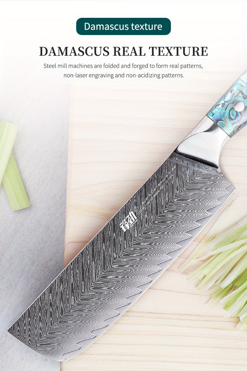 1pc chef knife 6 5 inch nakiri knife professional damascus steel blade abalone shell handle kitchen chef knife kitchen accessories details 6