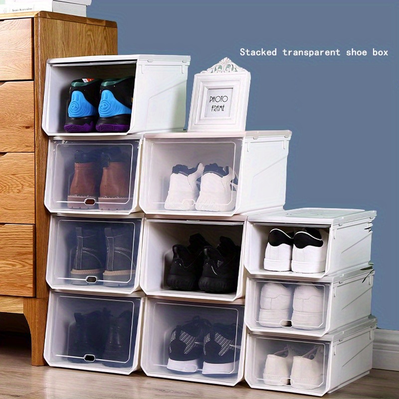 Transparent Plastic Shoe Storage Boxes  Stackable Shoe Organizer Storage  Box - 6pcs - Aliexpress