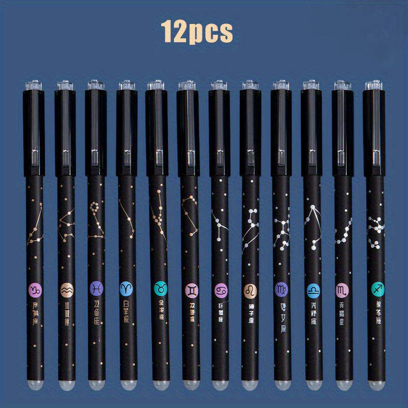 Black Constellation 12 Pcs/set Gel Pens Erasable Pens 0.5mm Black Blue Ink  Office & School Penscute Pens, Sign Pen, Gel Pen, Pens,stationary 