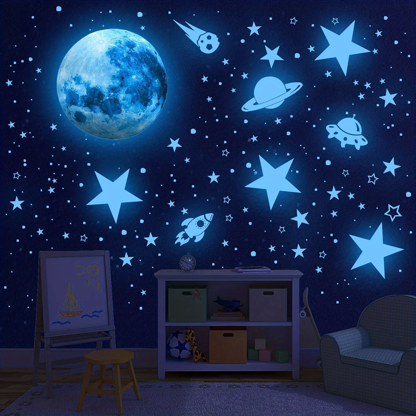 Glow In Dark Stars Stickers Glow In Dark Stars Ceiling Moon - Temu