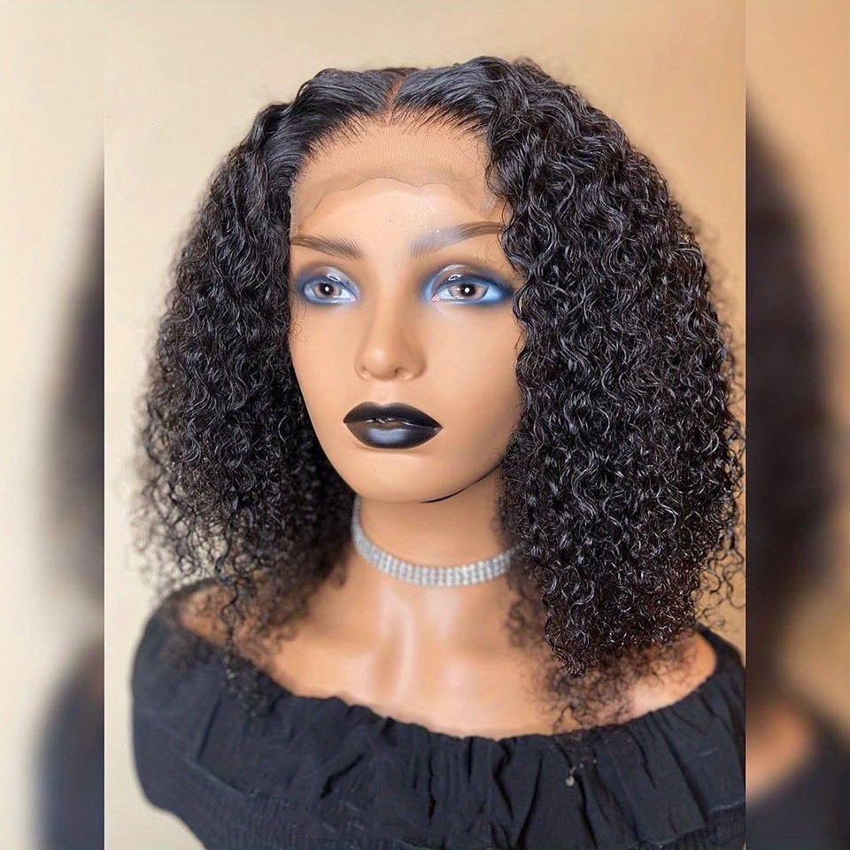 150 Density 4x4 Lace Front Human Hair Wig Short Curly Bob Temu