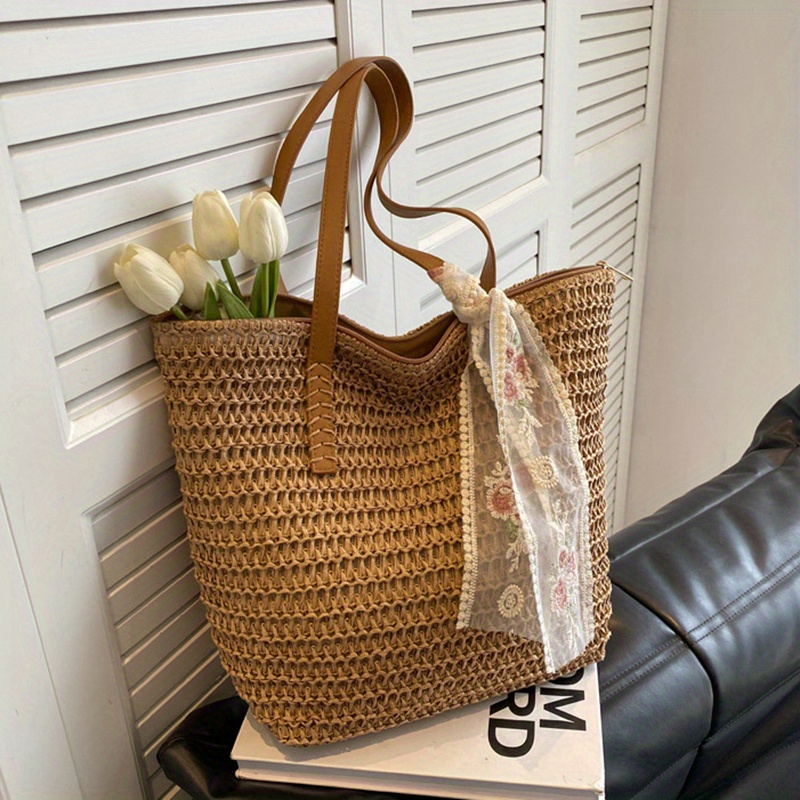 Summer Large Capacity Women's Tote Bag Made Of Straw