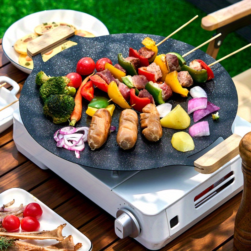 1pc, Korean BBQ Grill (12.6''), Non-stick Medical Stone Grill Pan, Barbecue  BBQ Tool, Kitchen Gadgets, Kitchen Accessories, Outdoor Decor