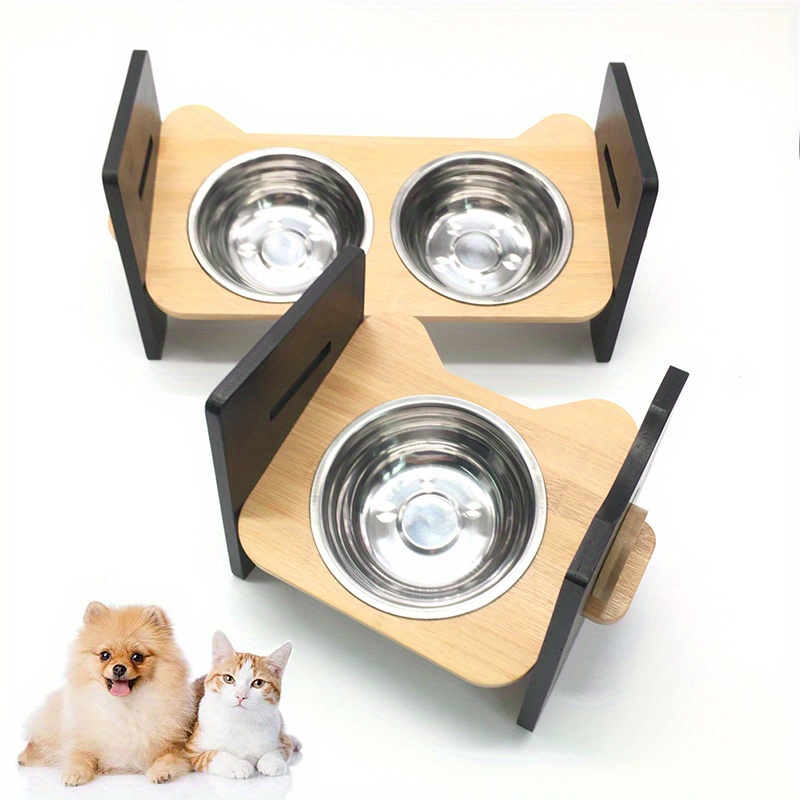 Adjustable Raised Bamboo Cat Bowl Stand Anti leak Pet Feeder - Temu