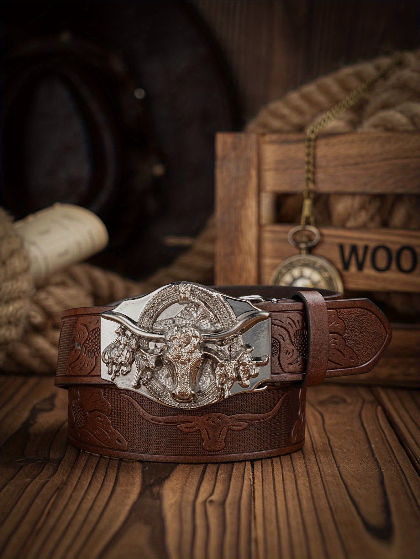 Fashion Men's Western Style Pu Leather Belt Buckle - Temu