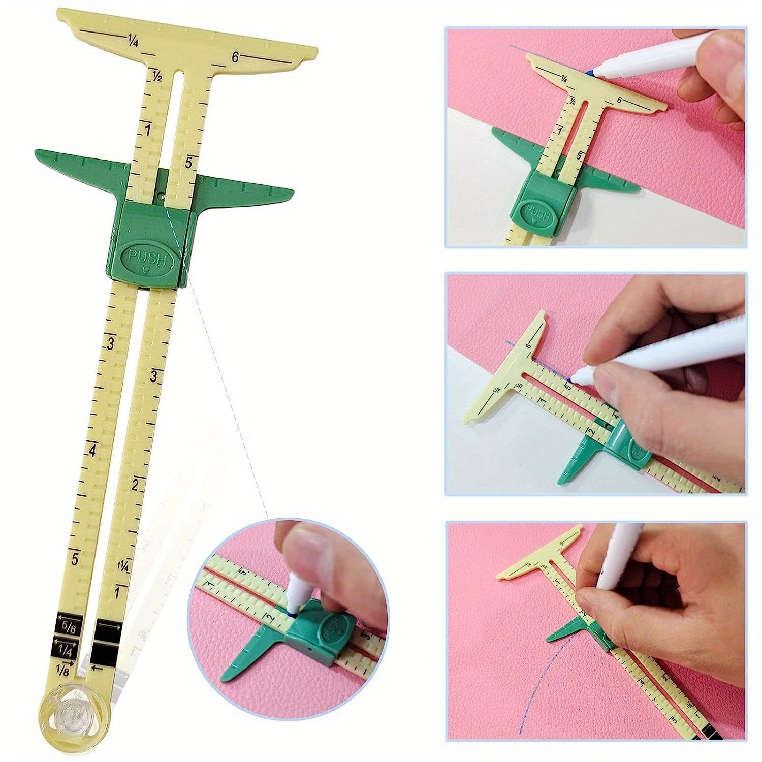 2pcs 5 In 1 Sliding Gauge Measuring Sewing Ruler Tool For Sewing, Crafting,  Marking Button Holes, Hem Gauge, Circle Compass, T Gauge