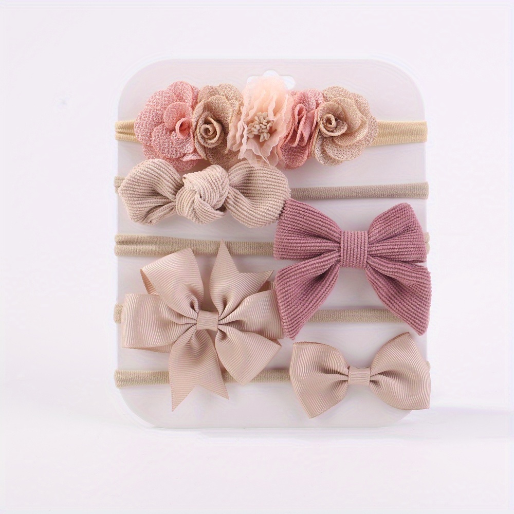 5-pack Solid Color Bow Headbands For Girls, Hair Ties And Hair Accessories