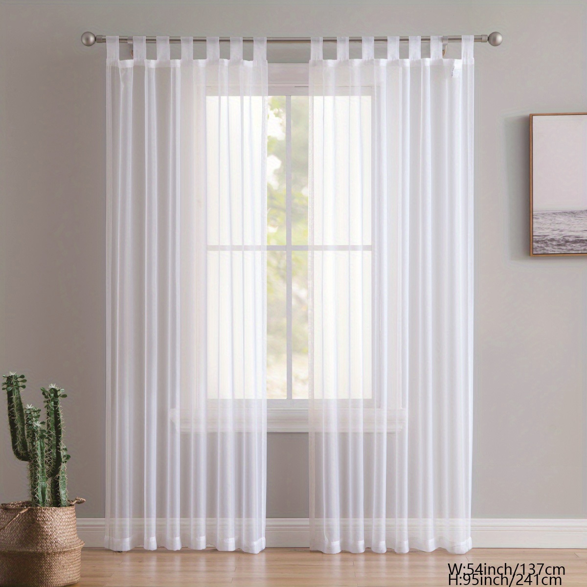 Image of 2 Panels White Sheer Voile Tab Top Sheer Curtain, Indoor Outdoor Curtains For Bedroom Office Kitchen Living Room Study Home Decor, Room Decoration