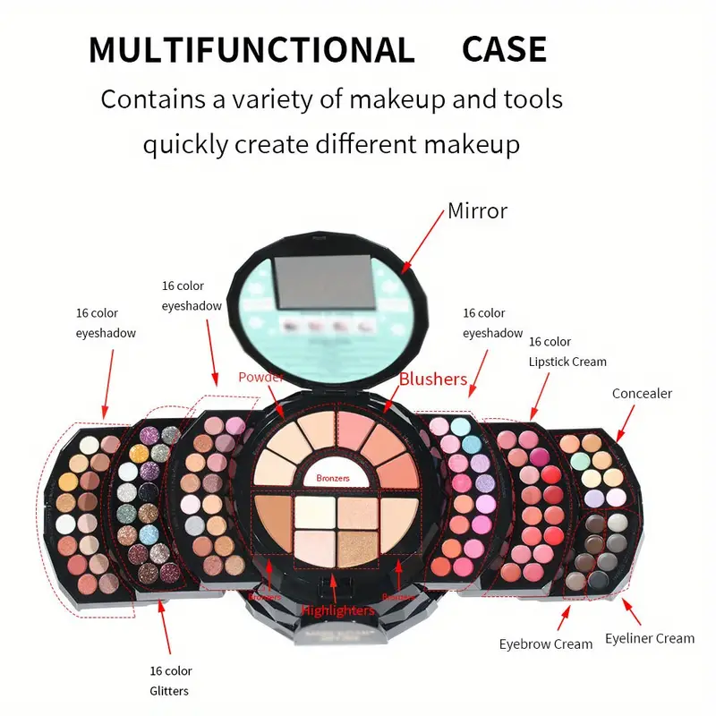 multi functional makeup set professional all in one makeup kit for women full kit 108 colors cosmetics palette gift set including eyeshadow lip gloss concealer highlighter contour eyebrow powder mascara blush brush details 1