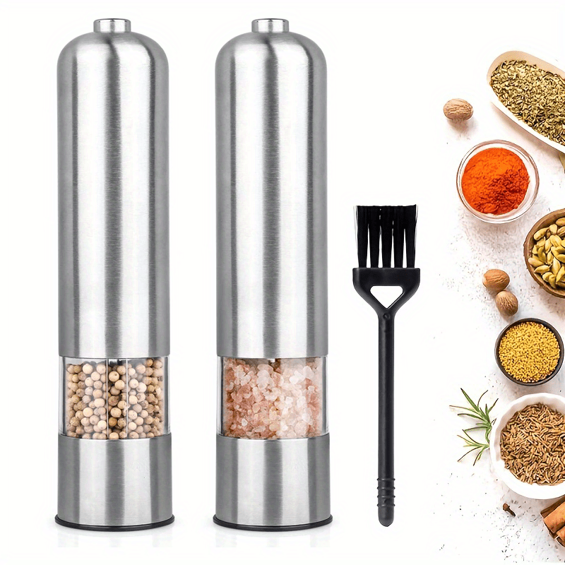 Electric Salt and Pepper Grinder Set - Battery Operated Stainless Steel Mill of