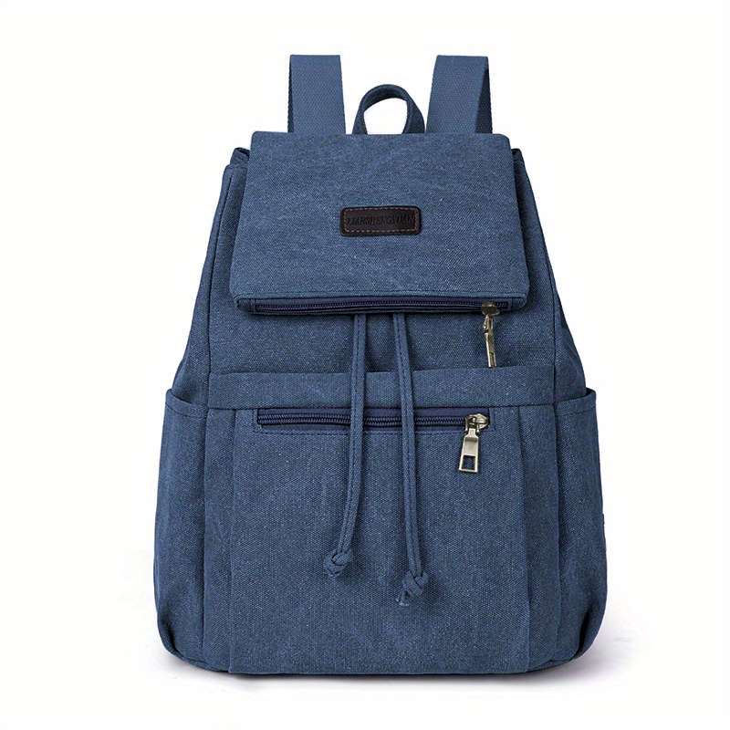 Vintage Canvas Pocket Flap Backpack Lightweight Drawstring Schoolbag