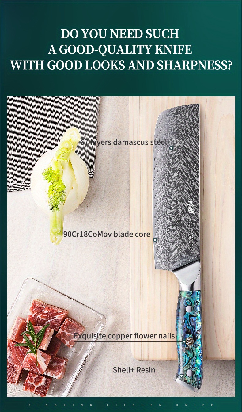 1pc chef knife 6 5 inch nakiri knife professional damascus steel blade abalone shell handle kitchen chef knife kitchen accessories details 2