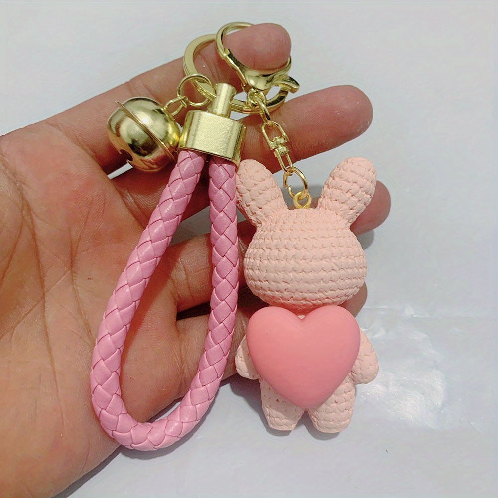 2022 Cartoon Woolen Bear Doll Keyring Animal Holding Pink Heart