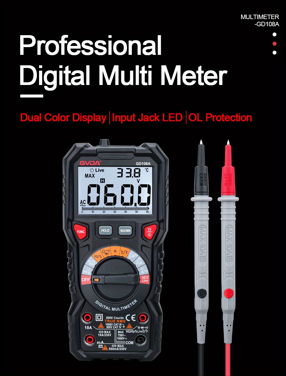 600mA 750V 60k Ohm Smart Electrician Digital Multimeter