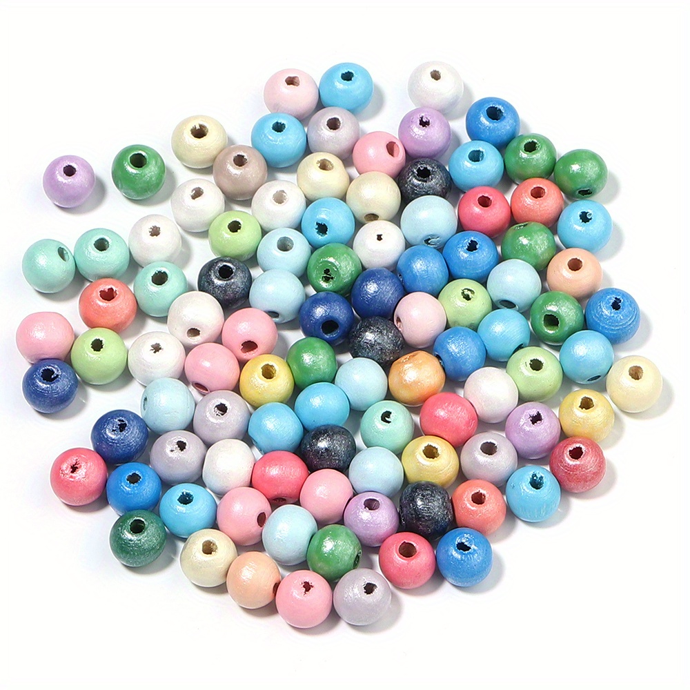 Mixed Color Pearlescent Wood Beads Spacer Loose Beads For - Temu