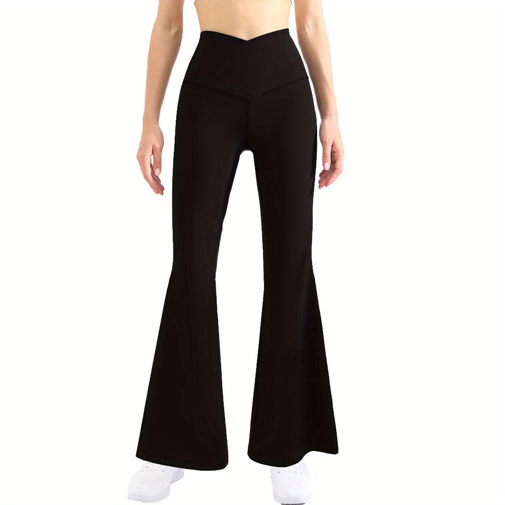 Cross Waist Thickened Sexy Slim Flared Yoga Pants Solid - Temu