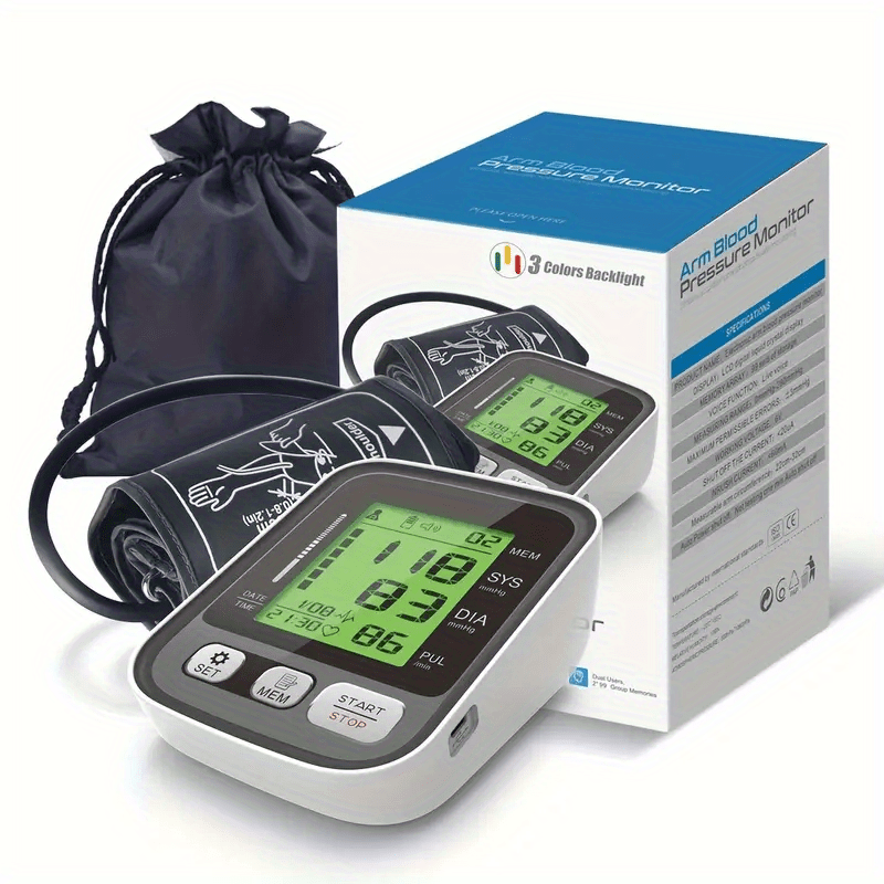 Home Care 3 Color Backlight Talking Blood Pressure Monitor,  Sphygmomanometer With Voice Function And Storage Bag (batteries Not  Included) - Temu