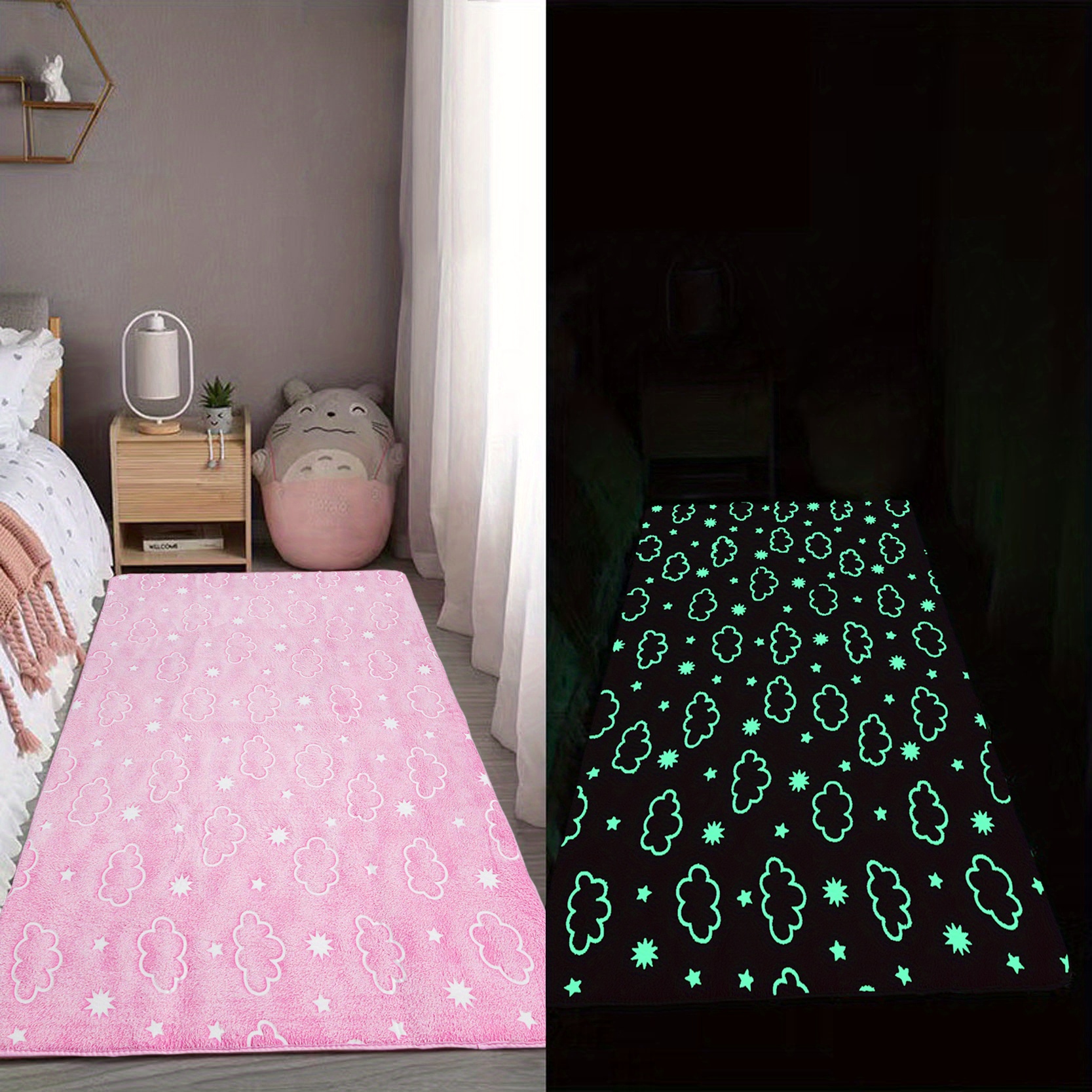 1pc luminous fluffy plush area rug for room thickened moon memory foam floor mat glow in dark thicken play mat soft bedside rug for bedroom details 2