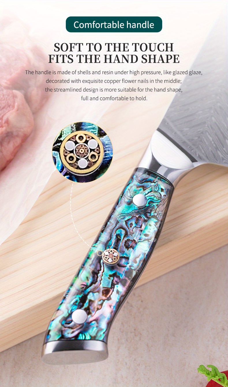 1pc chef knife 6 5 inch nakiri knife professional damascus steel blade abalone shell handle kitchen chef knife kitchen accessories details 8