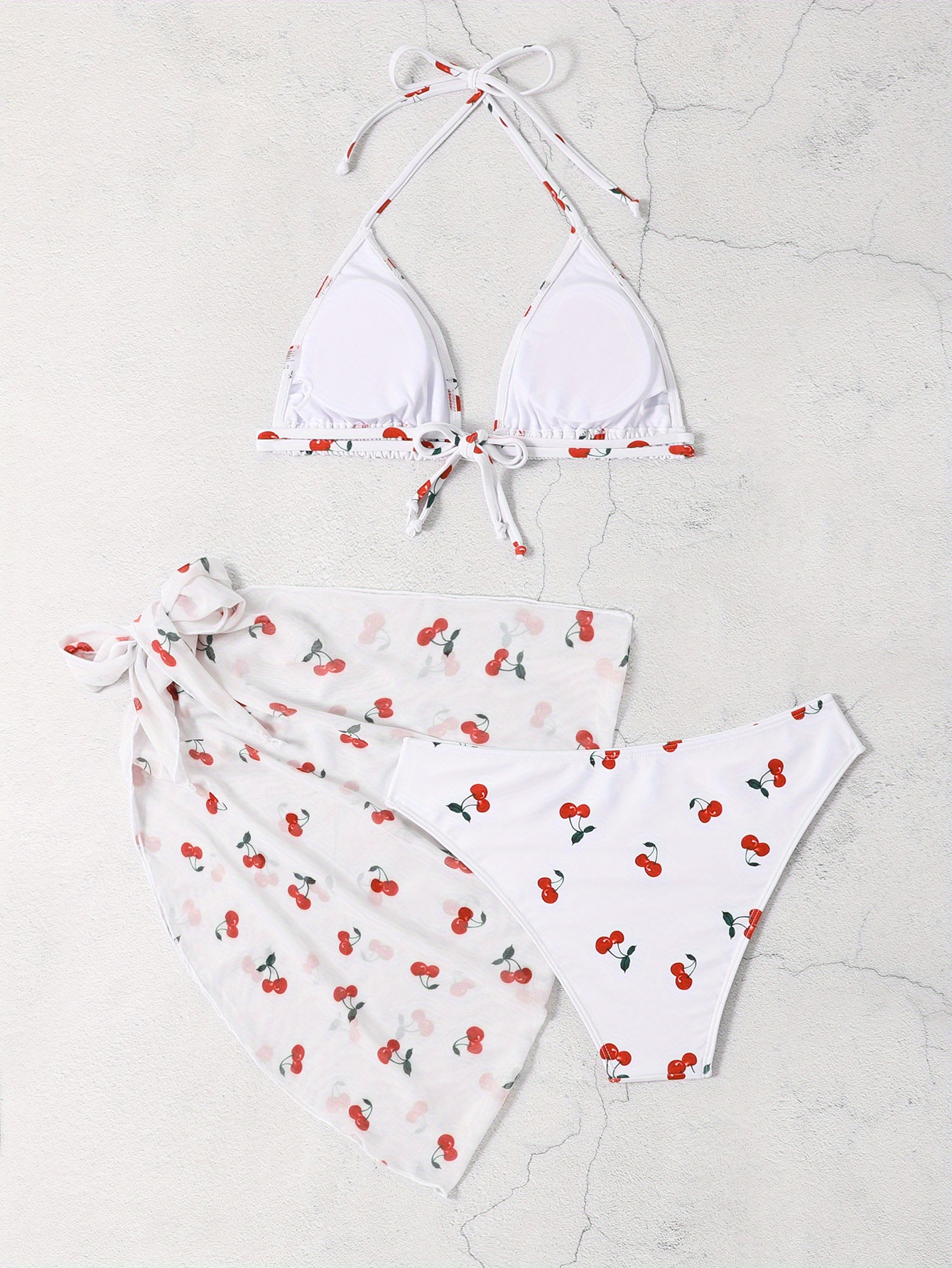 cherry-print ruffle bikini set