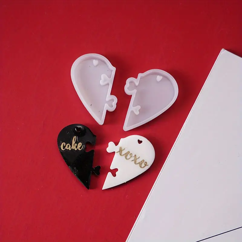 Heart Puzzle Keychain Silicone Mold Couples Pendant Heart - Temu