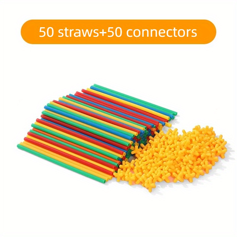 Straw Constructor Toys STEM Building 600Pcs Toy Interlocking Plastic  Engineering Thin Tube Blocks Educational Kit for 3 4 5 6 7years Kids Boys  and