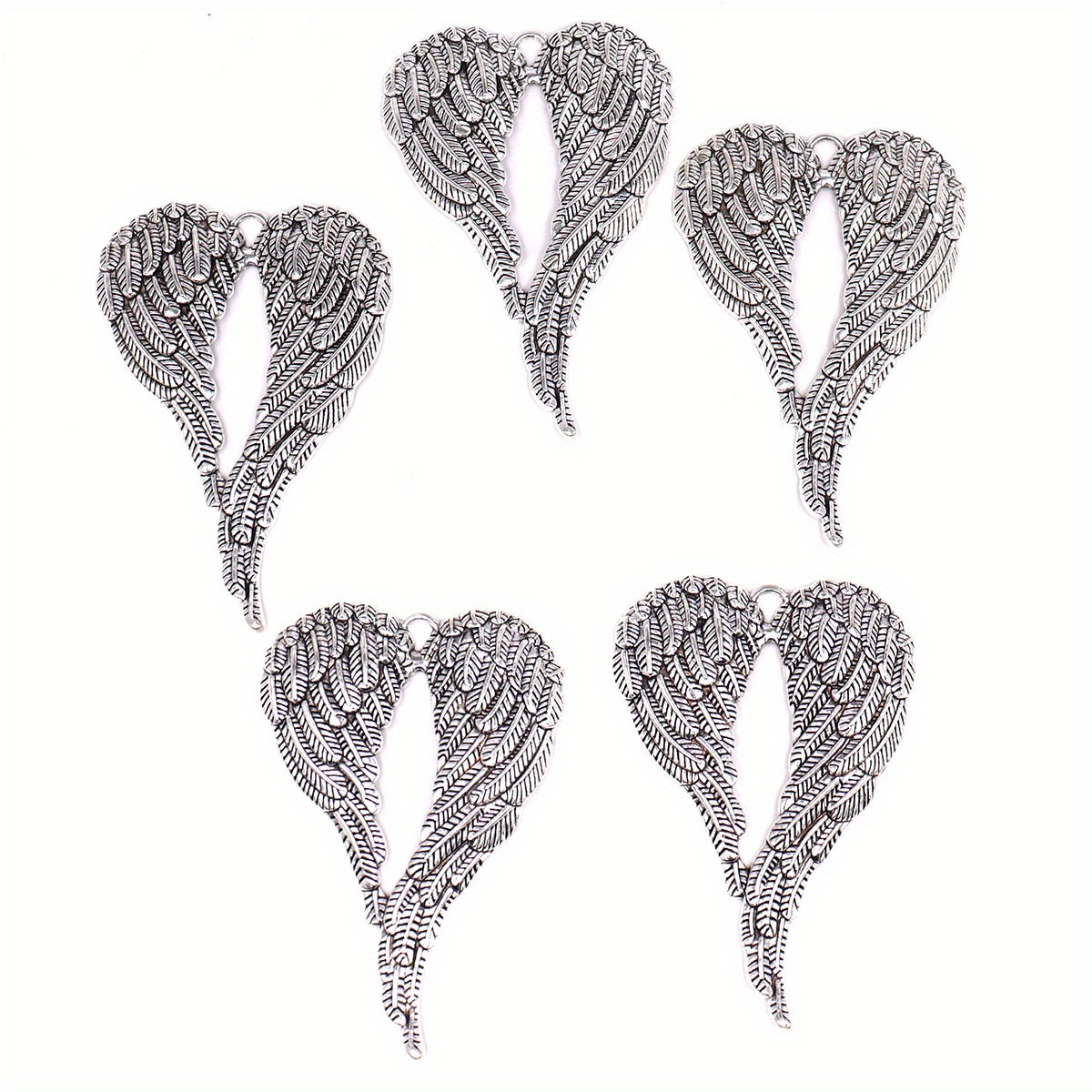 5 Alloy Heart-shaped Wing Pendant Ornaments, 4.6*6.8cm, For Diy Necklaces, Car Decorations, Window Hangings, And Valentine's Day Gift Crafting