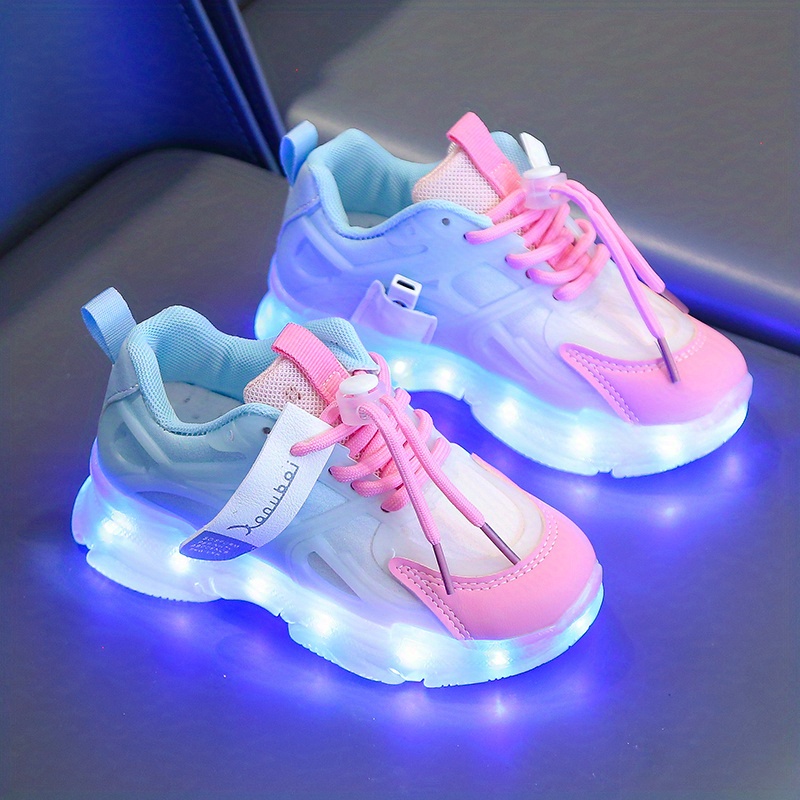 Trendy Girls' Led Light Sneakers Adjustable Hook Loop - Temu
