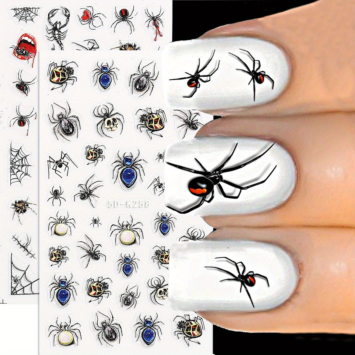 5d Embossed Halloween Nail Art Stickers self Adhesive Spider - Temu Austria