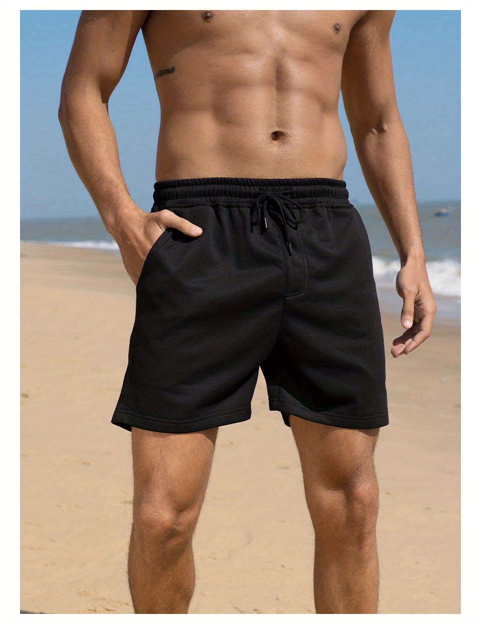 Mens Breathable Solid Shorts Pockets Summer Drawstring Temu United