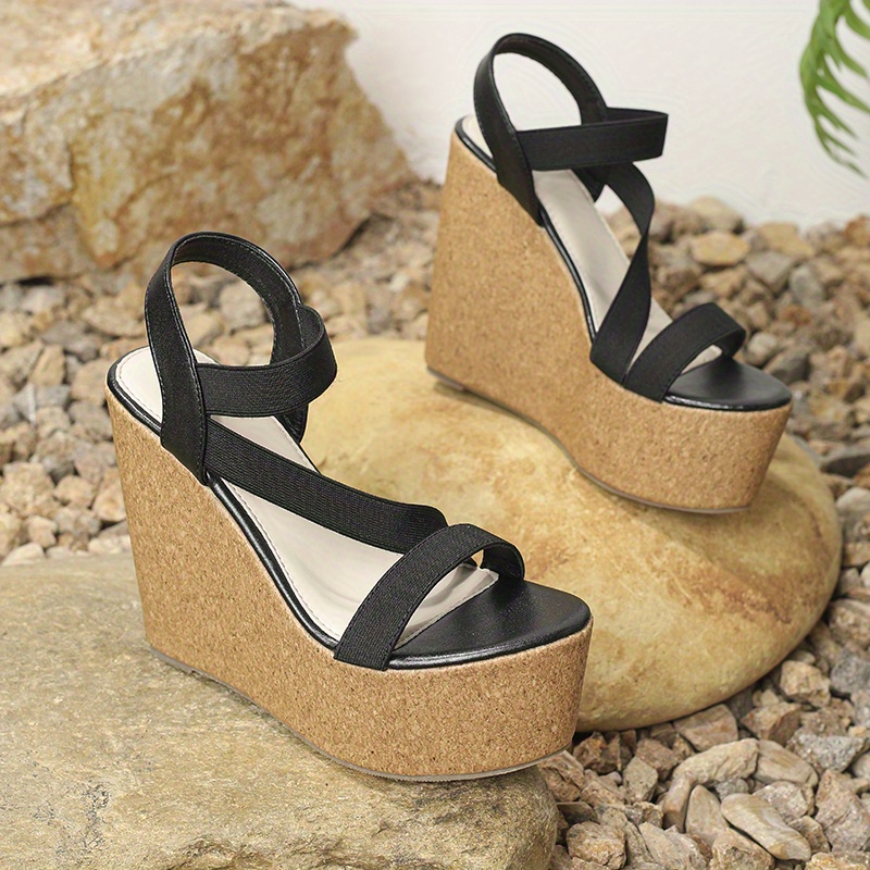 Women's Platform Wedge Sandals Open Toe Elastic Strap Slip Temu