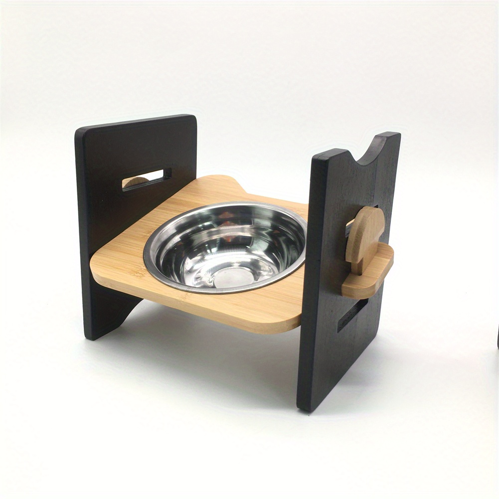 Adjustable Raised Bamboo Cat Bowl Stand Anti leak Pet Feeder - Temu