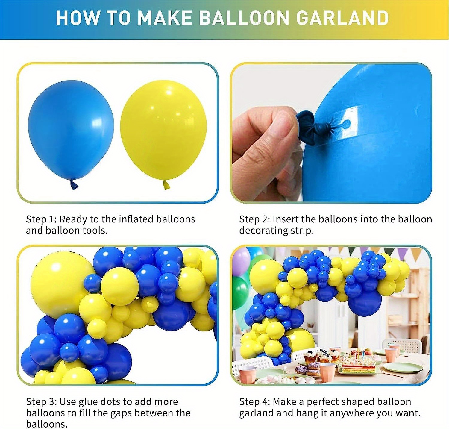 100pcs Royal Blue And Yellow Balloon Arch Kit With Different Sizes 18