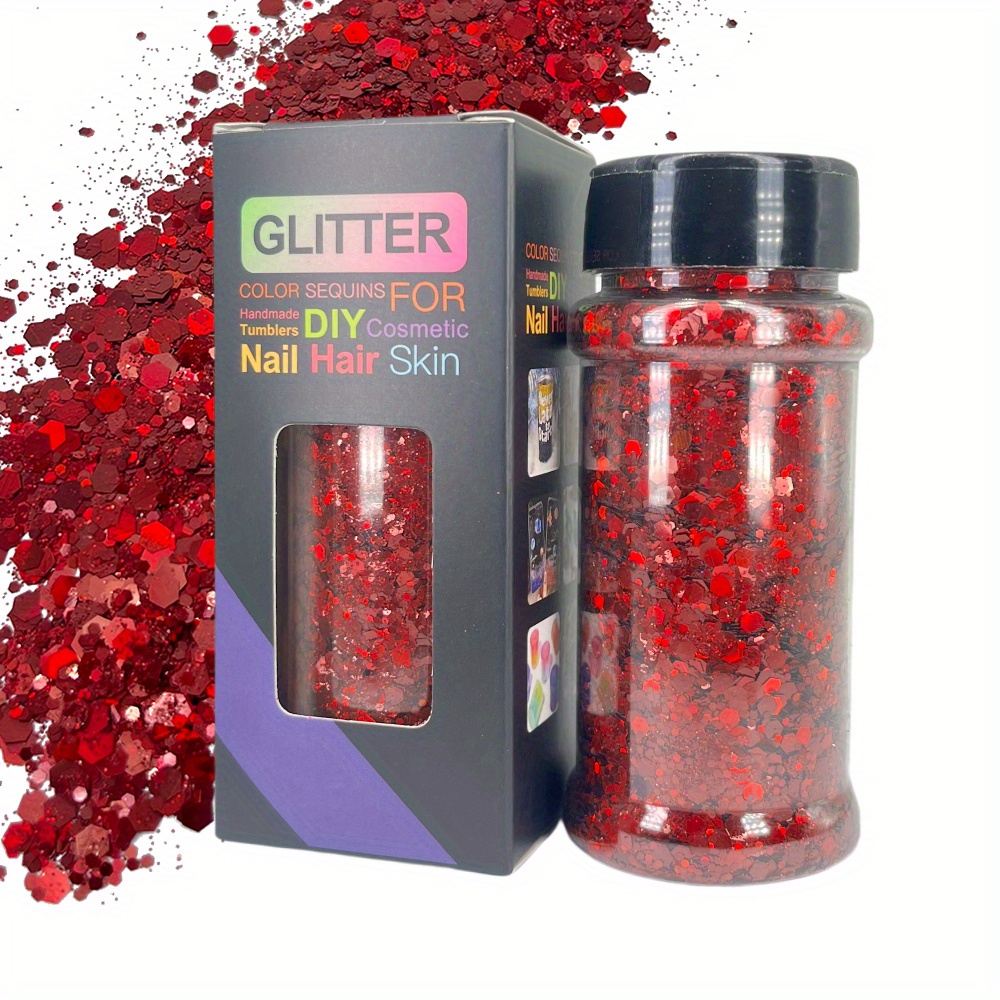 WOOGLITTER Red Glitter, 7.05 Oz (200g), Chunky Glitter for Resin Crafts  Nails Tumblers Slime Cosmetic and Festival Decoration - Red Chunky Glitter