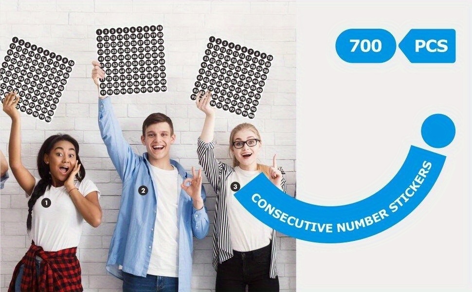 700 PCS round Number Sticker, Consecutive Black Vinyl Labels 1-100  Self-Adhesive