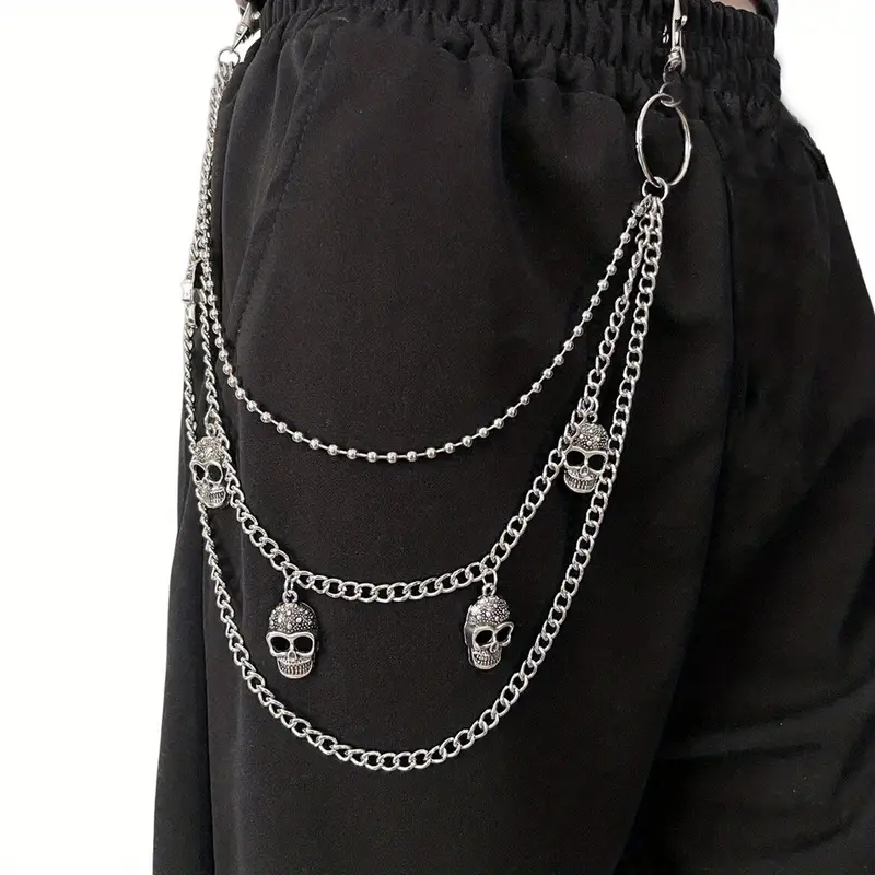 Silver1 Street 1pc Belt, Men's Skull Decorative Pant, Trousers Chain Waist Chains Pocket Hip Hop Rock Punk Gothic Trouser Jeans Belt,Temu