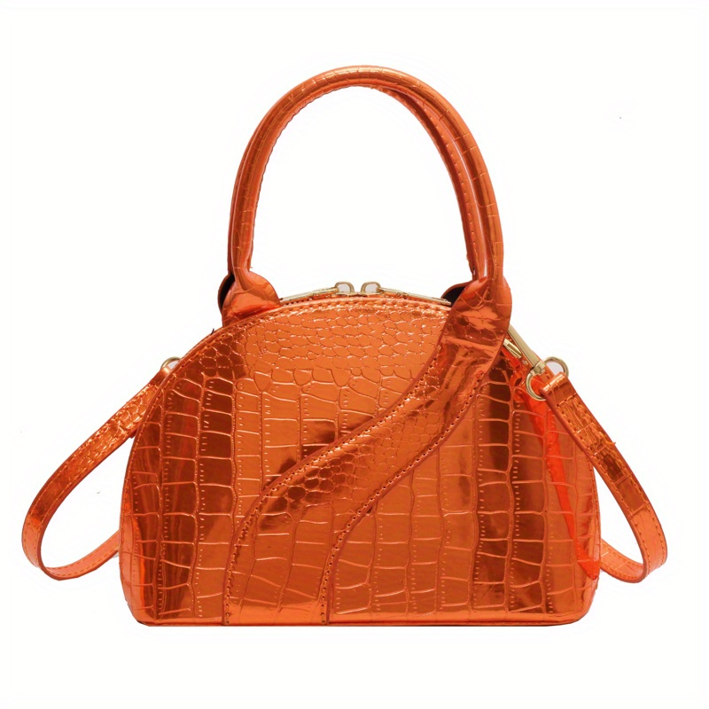 Crocodile Pattern Shell Bag, Metallic Color Crossbody Bag, Fashion