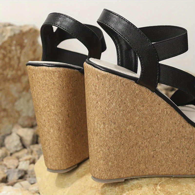 Womens Platform Wedge Sandals Open Toe Elastic Strap Slip Temu 6596