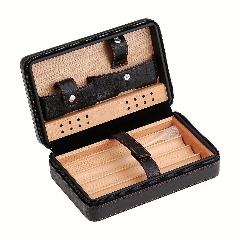 Cohiba Cigar Holder Case Cedar Wood Leather Travel Humidor Box 4 Cigars  Brown